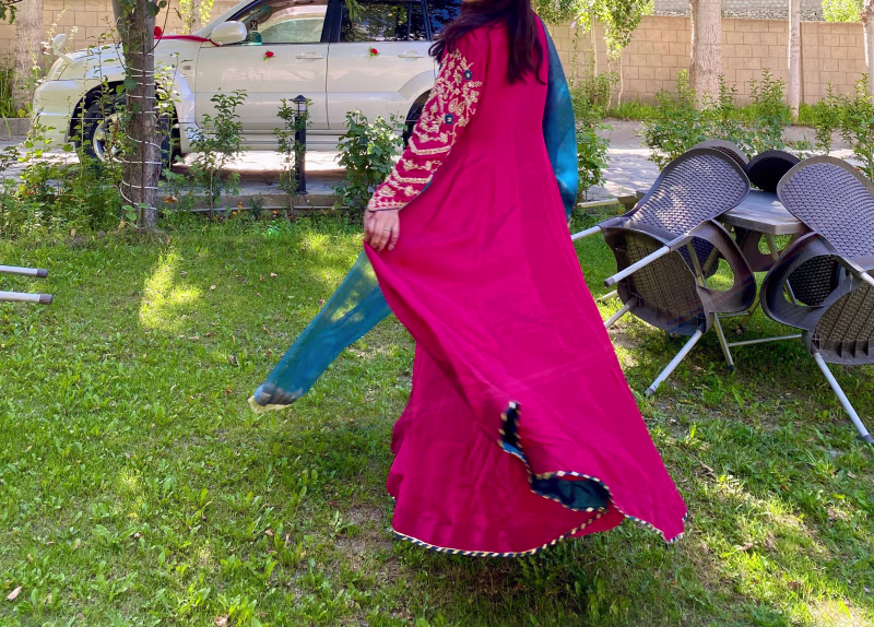 Self-Designed Pure Silk Dress with Organza Dupatta